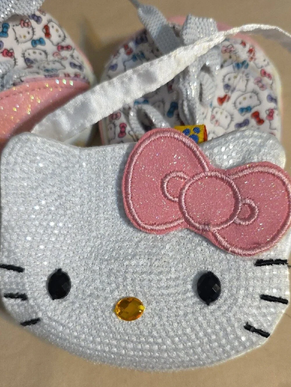 BABW - Hello Kitty White Pink Printed Canvas Baby Shoes with Bow Purse